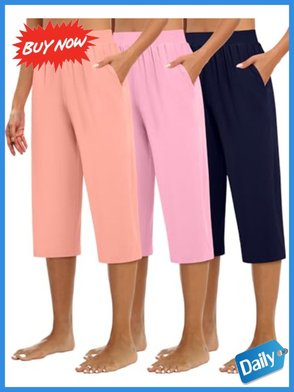 Women's Wide Leg Capri Sweatpants 3 Pack Soft Stretch Jersey Athletic Lounge